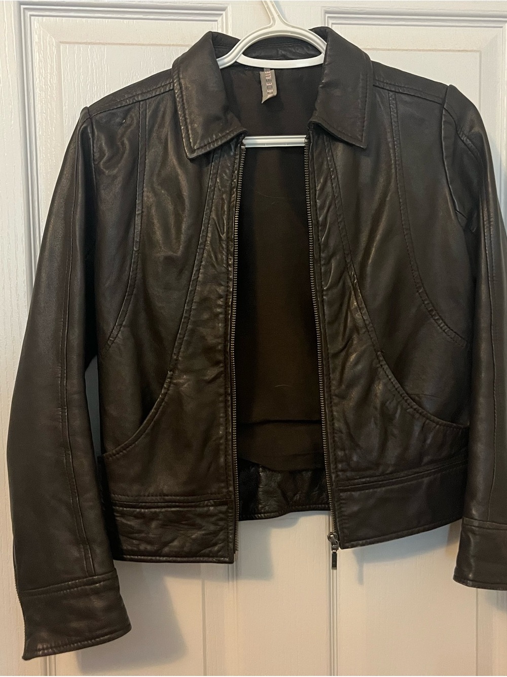 Women’s Dark Brown Leather Bomber Jacket - Classic Zip Front